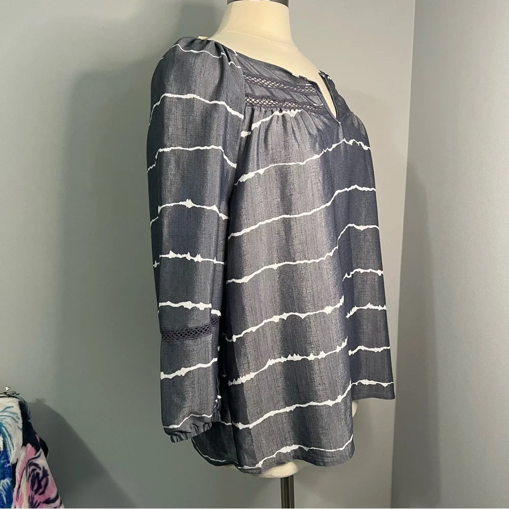 Como Blu XL Blue V-Neck Raglan Sleeve Lightweight Peasant Blouse
